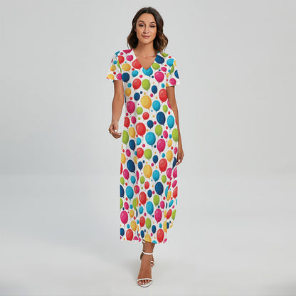 Cartoon Balloon Pattern Print Short Sleeve Maxi Dress