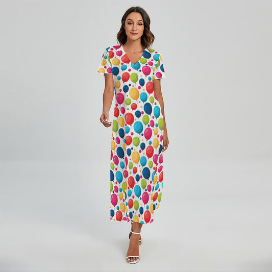 Cartoon Balloon Pattern Print Short Sleeve Maxi Dress