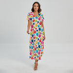 Cartoon Balloon Pattern Print Short Sleeve Maxi Dress