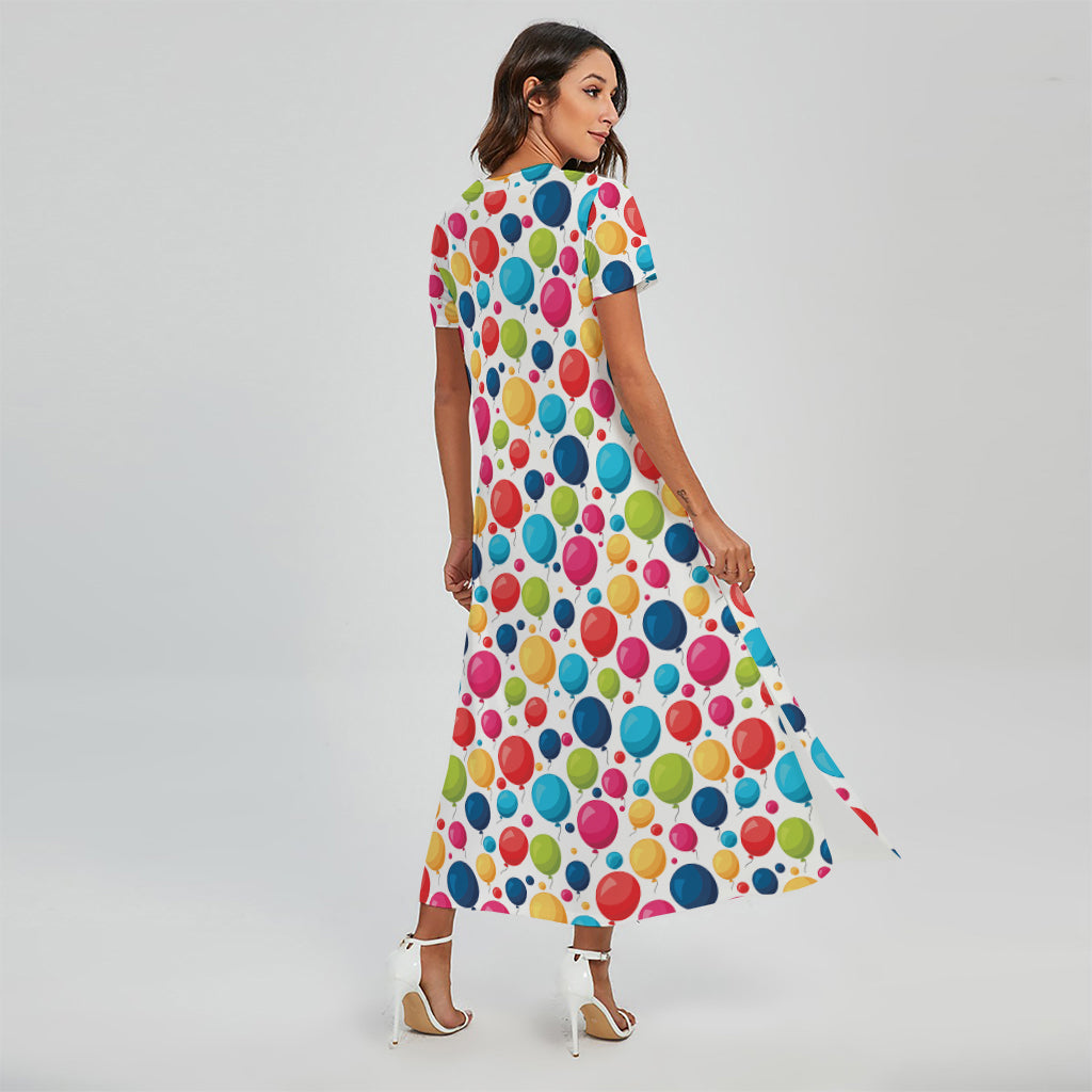 Cartoon Balloon Pattern Print Short Sleeve Maxi Dress