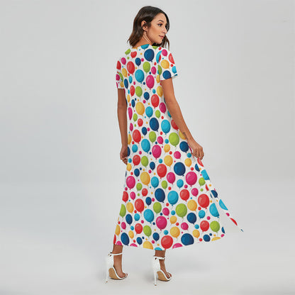 Cartoon Balloon Pattern Print Short Sleeve Maxi Dress