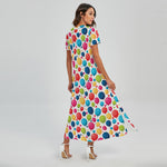 Cartoon Balloon Pattern Print Short Sleeve Maxi Dress