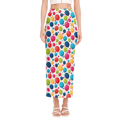 Cartoon Balloon Pattern Print Side Slit Maxi Skirt