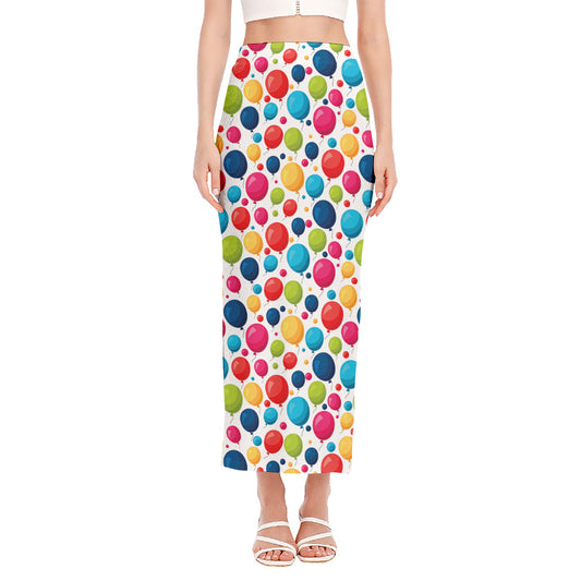 Cartoon Balloon Pattern Print Side Slit Maxi Skirt