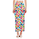 Cartoon Balloon Pattern Print Side Slit Maxi Skirt