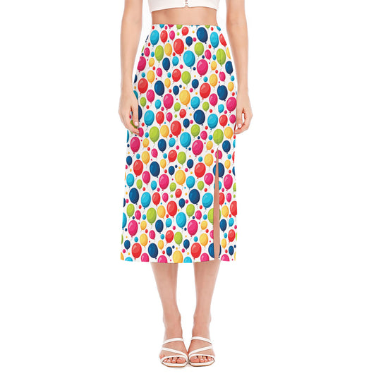 Cartoon Balloon Pattern Print Side Slit Midi Skirt