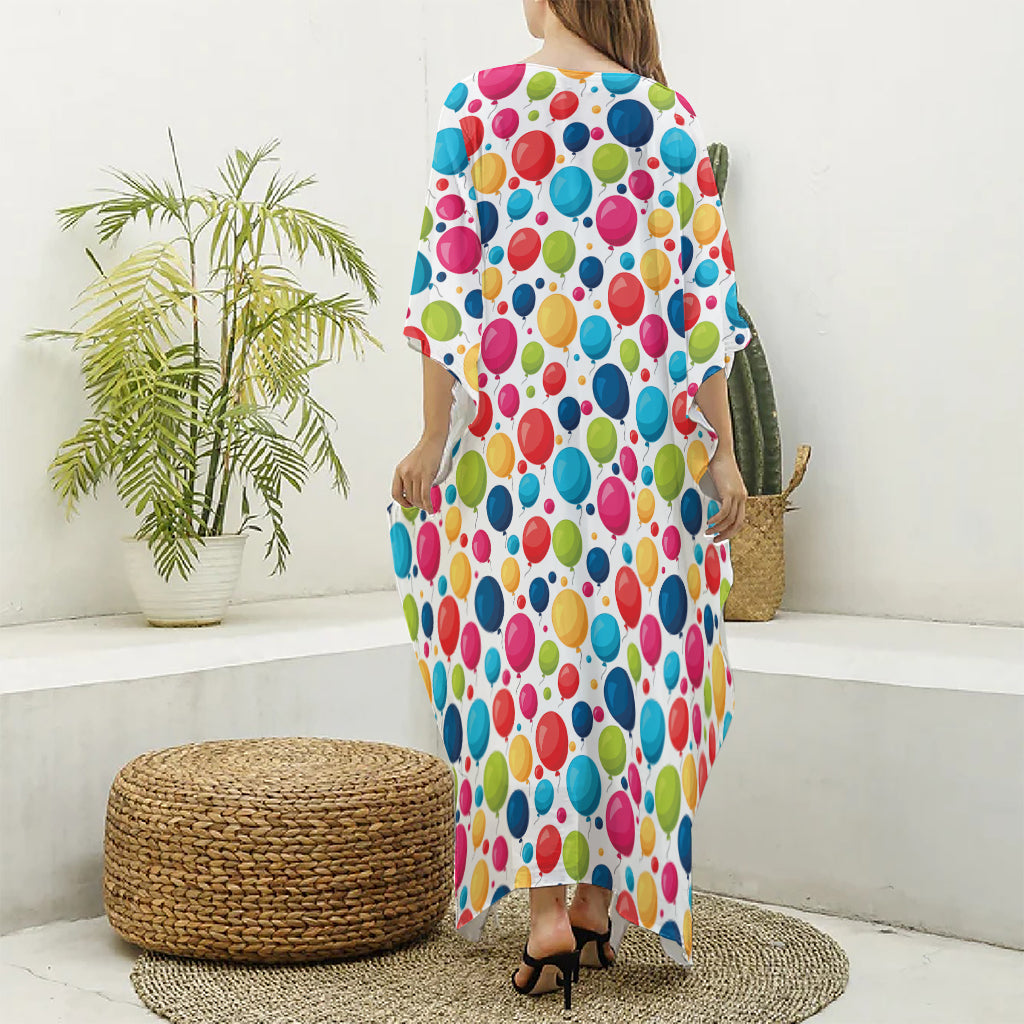 Cartoon Balloon Pattern Print Silk V-Neck Kaftan Dress