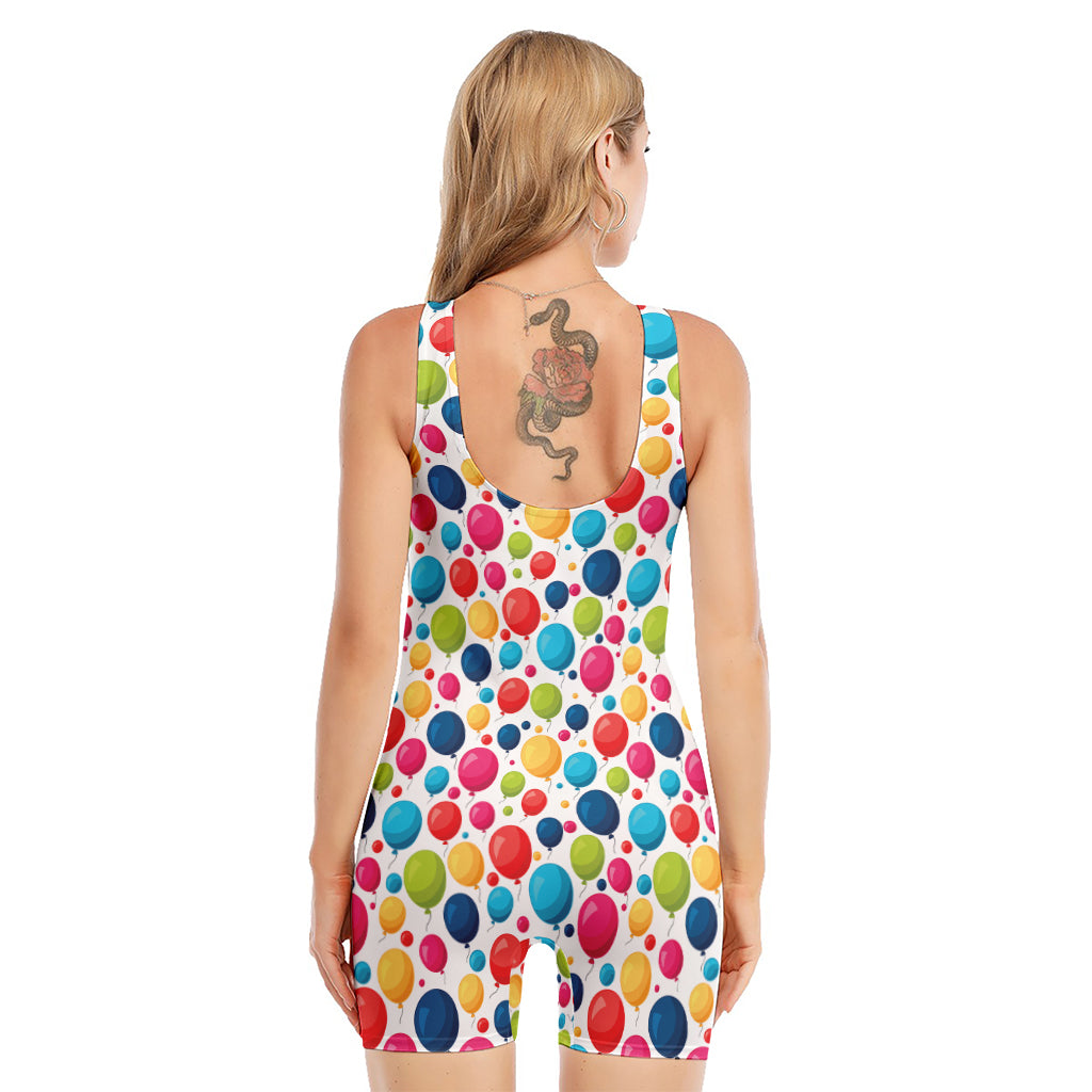 Cartoon Balloon Pattern Print Sleeveless One Piece Swimsuit