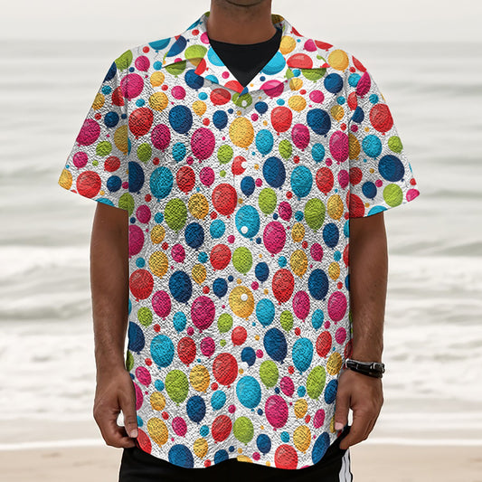 Cartoon Balloon Pattern Print Textured Short Sleeve Shirt