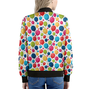 Cartoon Balloon Pattern Print Women's Bomber Jacket