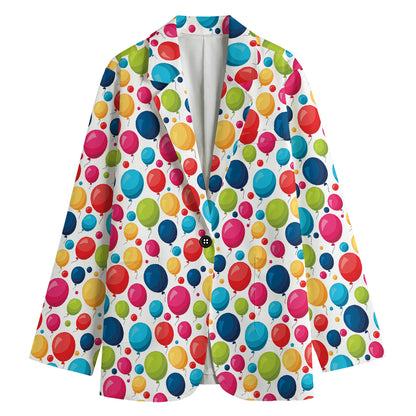 Cartoon Balloon Pattern Print Women's Cotton Blazer