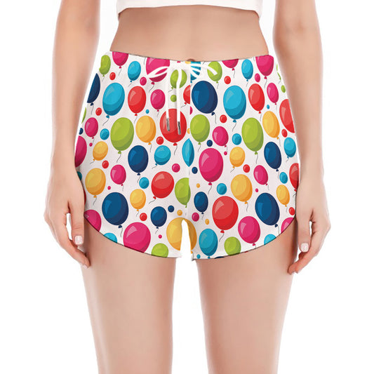Cartoon Balloon Pattern Print Women's Split Running Shorts