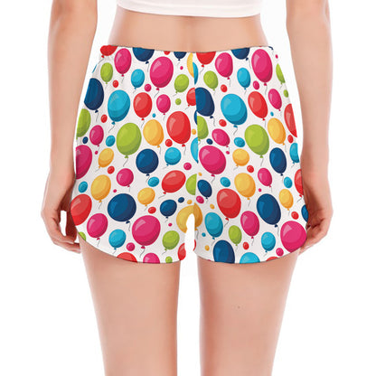 Cartoon Balloon Pattern Print Women's Split Running Shorts