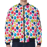 Cartoon Balloon Pattern Print Zip Sleeve Bomber Jacket