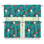 Cartoon Boston Terrier Flower Print 3 Piece Kitchen Curtains