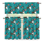 Cartoon Boston Terrier Flower Print 3 Piece Kitchen Curtains
