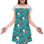 Cartoon Boston Terrier Flower Print Adjustable Apron