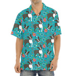 Cartoon Boston Terrier Flower Print Aloha Shirt