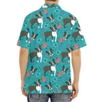 Cartoon Boston Terrier Flower Print Aloha Shirt