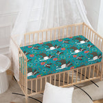 Cartoon Boston Terrier Flower Print Baby Crib Sheet