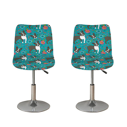 Cartoon Boston Terrier Flower Print Bar Stool Covers