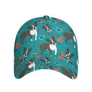 Cartoon Boston Terrier Flower Print Baseball Cap