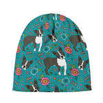 Cartoon Boston Terrier Flower Print Beanie
