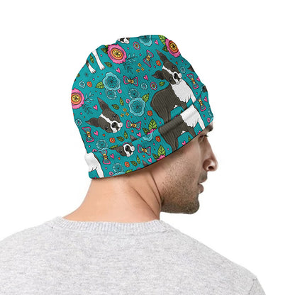 Cartoon Boston Terrier Flower Print Beanie