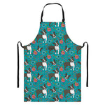 Cartoon Boston Terrier Flower Print Bib Apron With Pocket