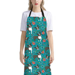 Cartoon Boston Terrier Flower Print Bib Apron With Pocket