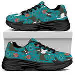 Cartoon Boston Terrier Flower Print Black Chunky Shoes