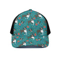 Cartoon Boston Terrier Flower Print Black Mesh Trucker Hat