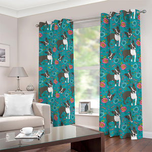 Cartoon Boston Terrier Flower Print Blackout Grommet Curtains