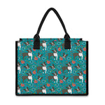 Cartoon Boston Terrier Flower Print Canvas Tote Bag