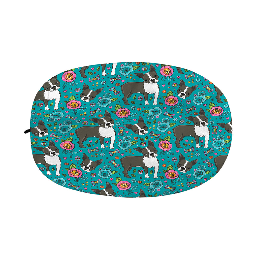Cartoon Boston Terrier Flower Print Car Side Mirror Covers