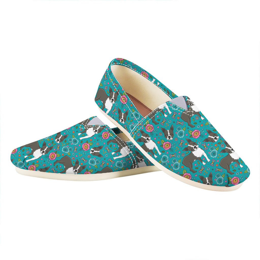 Cartoon Boston Terrier Flower Print Casual Shoes