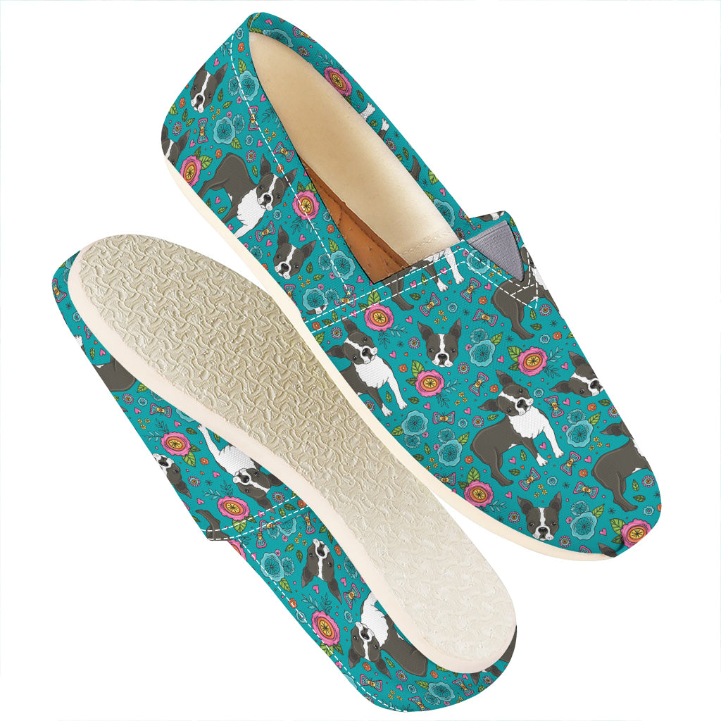 Cartoon Boston Terrier Flower Print Casual Shoes