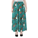 Cartoon Boston Terrier Flower Print Chiffon Maxi Skirt