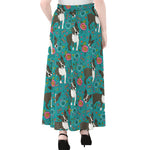 Cartoon Boston Terrier Flower Print Chiffon Maxi Skirt