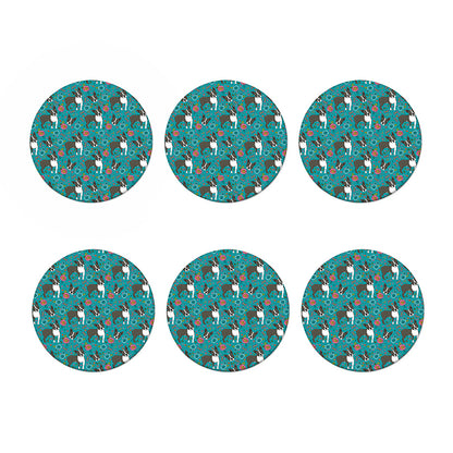 Cartoon Boston Terrier Flower Print Coaster Set