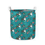 Cartoon Boston Terrier Flower Print Collapsible Laundry Basket