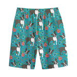 Cartoon Boston Terrier Flower Print Cotton Shorts