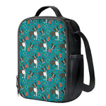 Cartoon Boston Terrier Flower Print Crossbody Lunch Bag