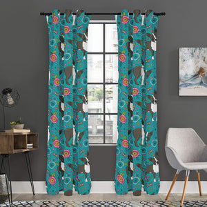 Cartoon Boston Terrier Flower Print Curtain