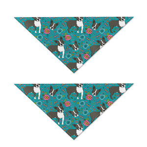 Cartoon Boston Terrier Flower Print Dog Bandana