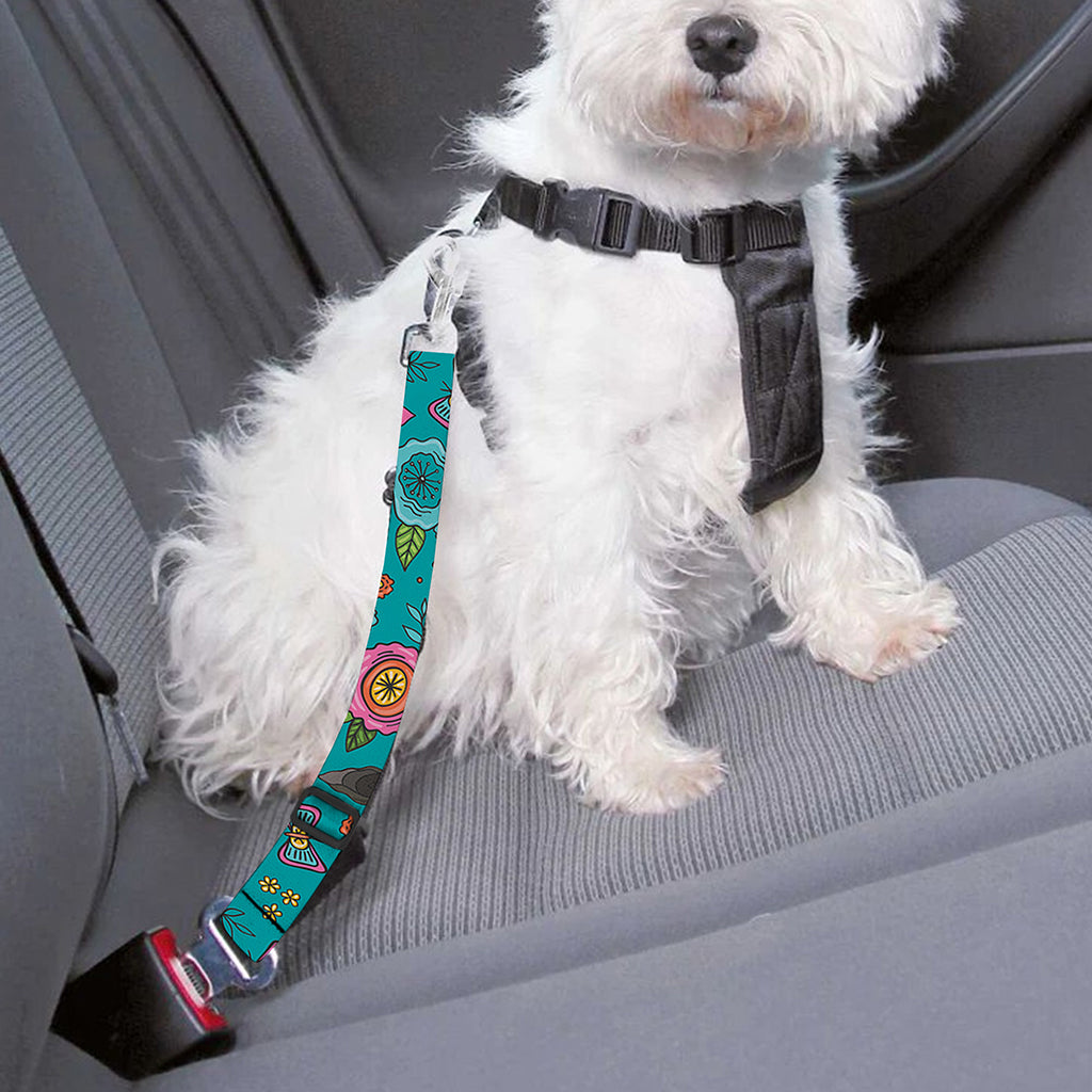 Cartoon Boston Terrier Flower Print Dog Seat Belt