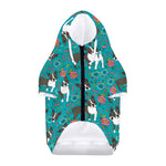 Cartoon Boston Terrier Flower Print Dog Zip Up Hoodie