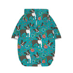 Cartoon Boston Terrier Flower Print Dog Zip Up Hoodie