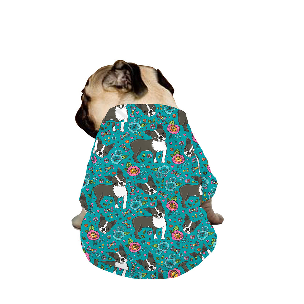 Cartoon Boston Terrier Flower Print Dog Zip Up Jacket