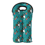 Cartoon Boston Terrier Flower Print Double Neoprene Wine Tote
